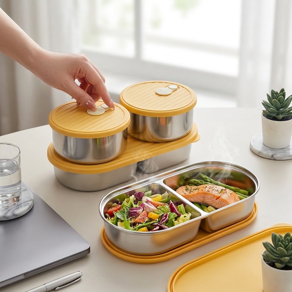 Meal Prep Kinder - 電子レンジ対応304ステンレス製弁当箱セット、仕切り付きランチボックス、食品保存容器、大人と子供のための食事準備用、学校用