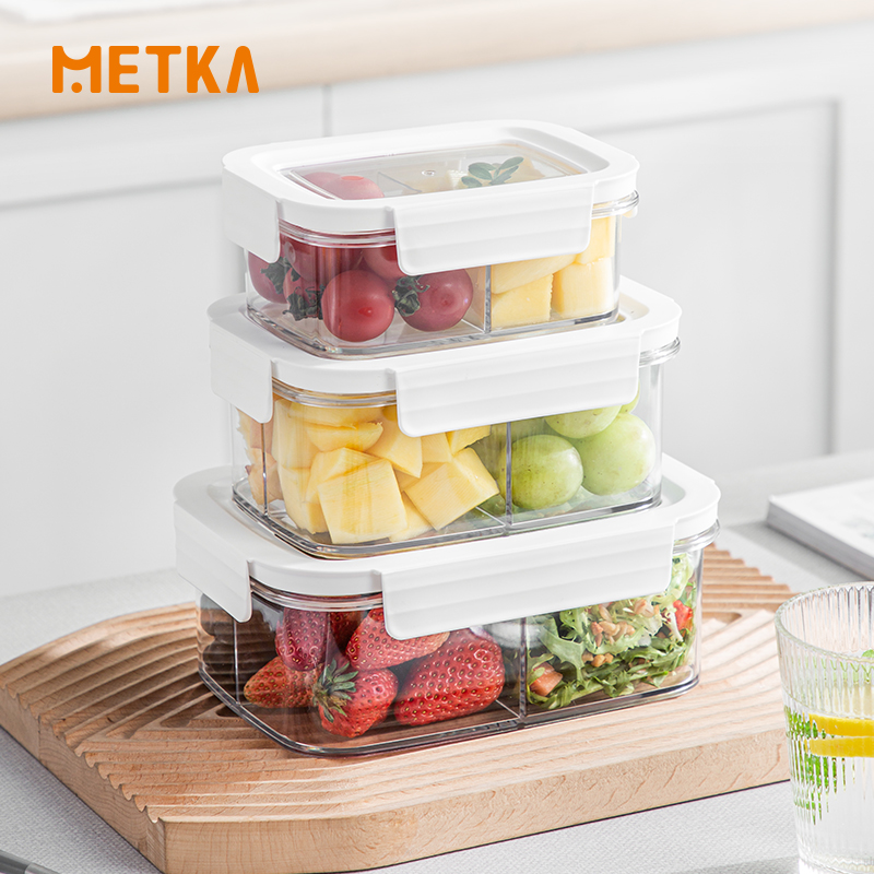 Meal Prep Kits - 密閉型食品保存容器,サラダ弁当箱,透明,持ち運び可能,学校,オフィス,ピクニック弁当箱,3つのコンパートメント