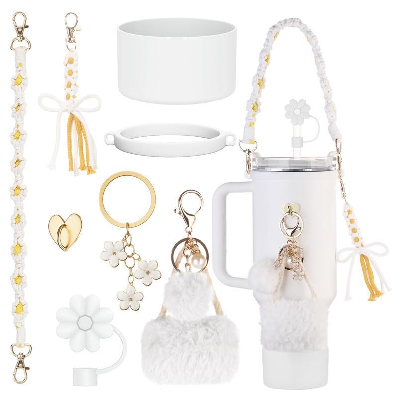 Glass Container Set - スタンレーカップ用アクセサリーセット（シリコン製ストローカバー、シリコン製カップスリーブ、ウォーターボトルハンドルストラップを含む）