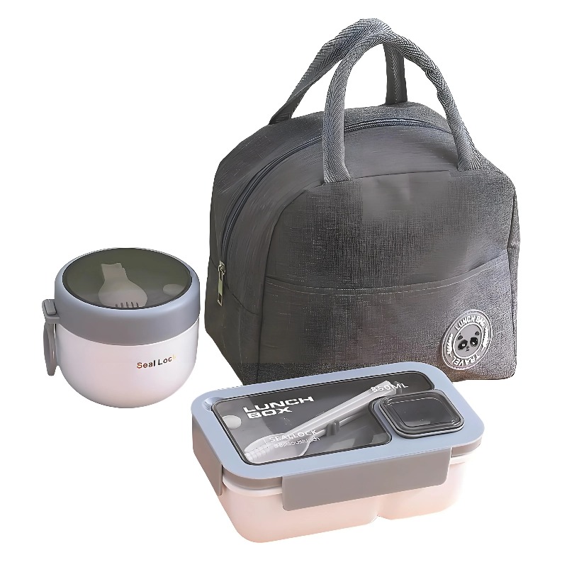 Meal Prep Kits - 3ピース漏れ防止ランチコンテナセット、断熱バッグ付き、BPAフリー弁当箱（カトラリー付き）、学校や仕事用の保温ミールプレップキット
