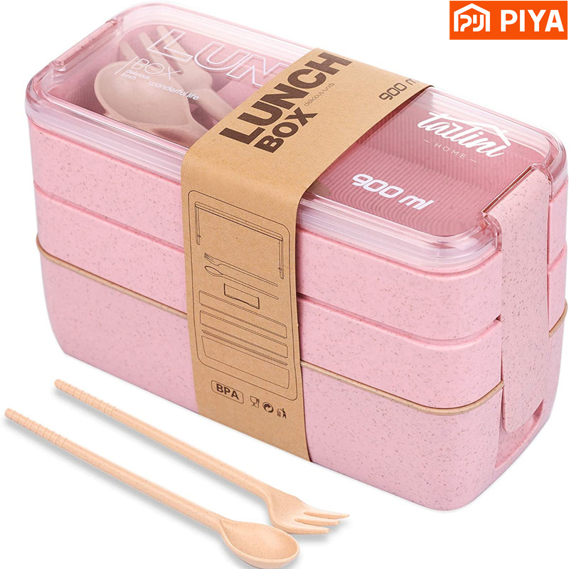 Meal Prep Kits - 弁当箱3-in-1麦わらストロー,再利用可能な食器,弁当箱,容器,食事用,スナック用,ポータブル