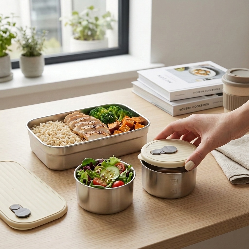 Meal Prep Kinder - 電子レンジ対応 304ステンレス製弁当箱セット 3コンパートメント 食品保存容器 大人・子供用ランチボックス