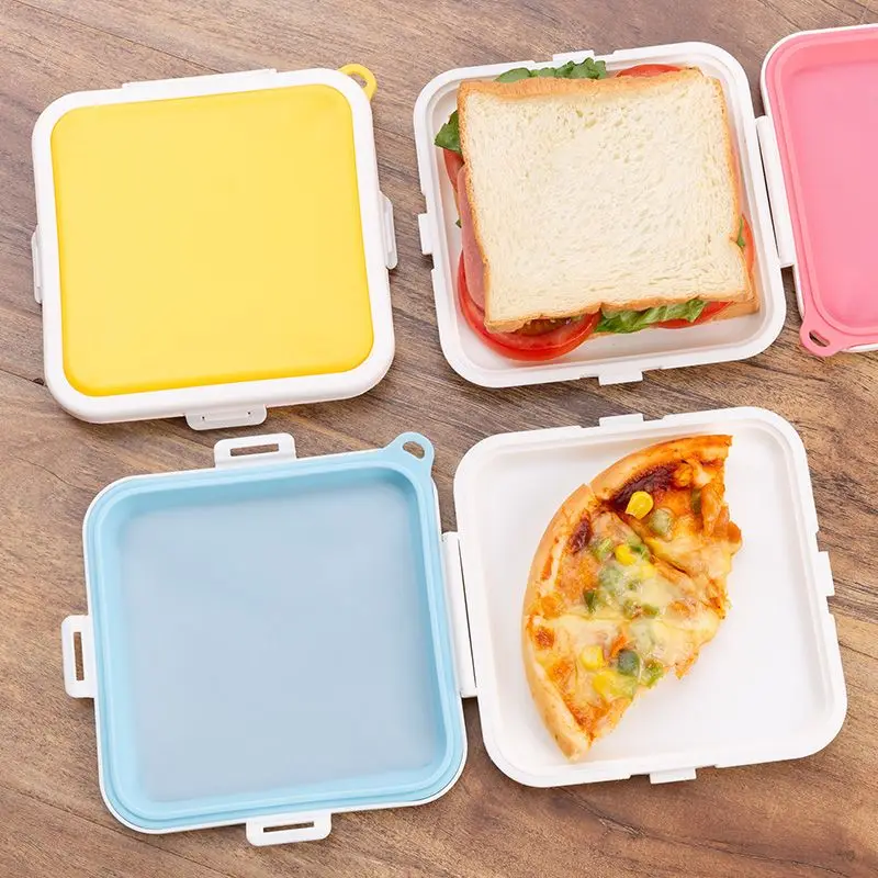 Meal Prep Microwave - 1個入りポータブルサンドイッチクリスパートースト収納ボックス、シリコン製再利用可能電子レンジ対応ランチボックス、吊り下げ式ランチフードコンテナ