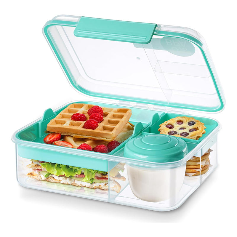 Meal Prep Kinder - 4つのコンパートメントに分かれた漏れ防止弁当箱、取り外し可能なトレー付き、BPAフリー、電子レンジ対応、子供用食事準備容器、スナックボックス