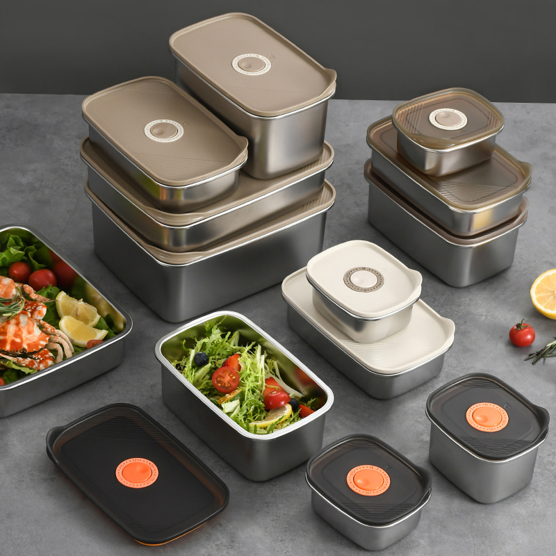 Meal Prep Kits - 1PC 304 ステンレス鋼クリスパーシール付きランチボックス蓋付き冷蔵庫収納ボックス鮮度保持ボックスピクニック弁当食品容器