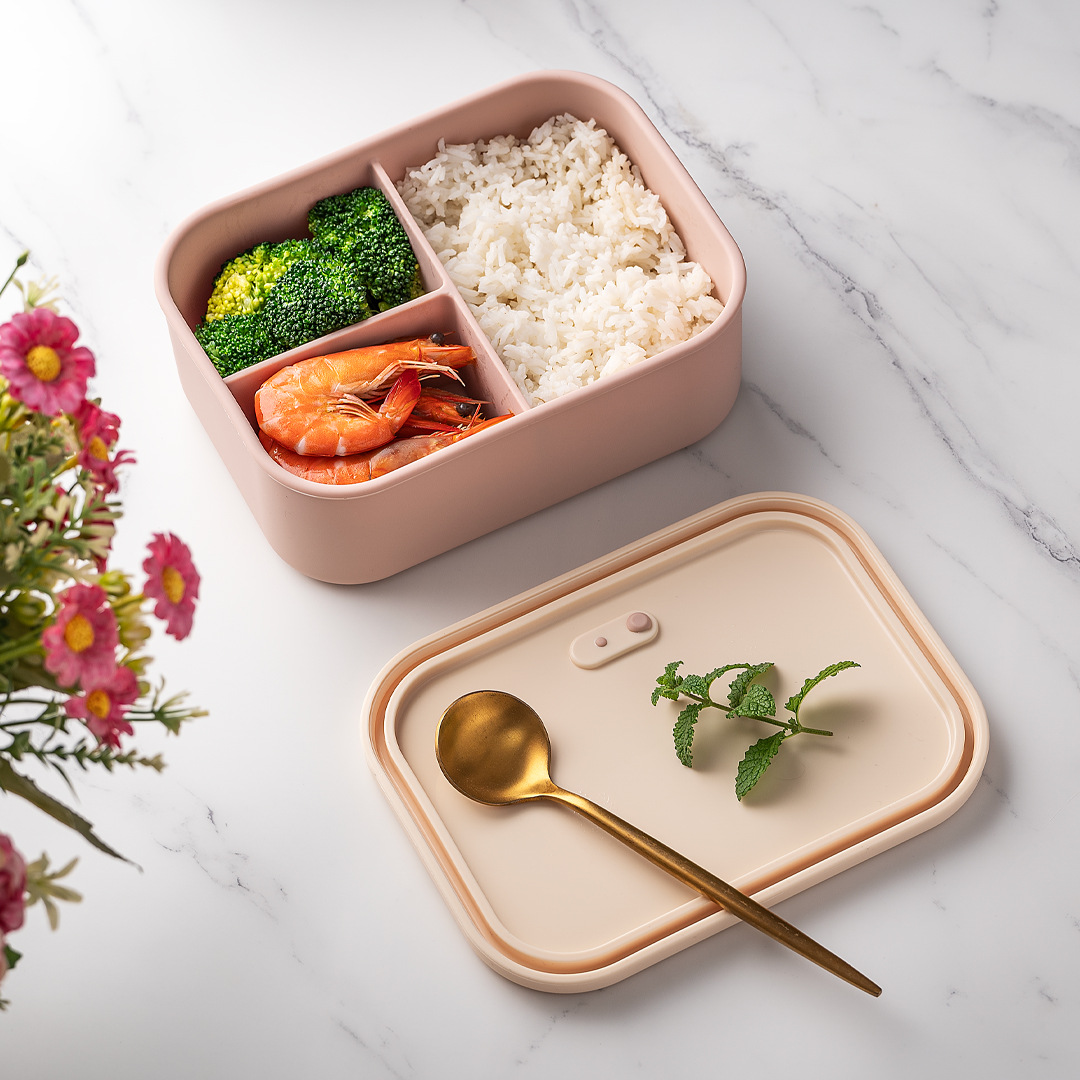 Meal Prep Kinder - 700ml/1300ml シリコン製弁当箱 3コンパートメント ミールプレップ容器 電子レンジ対応 ランチボックス