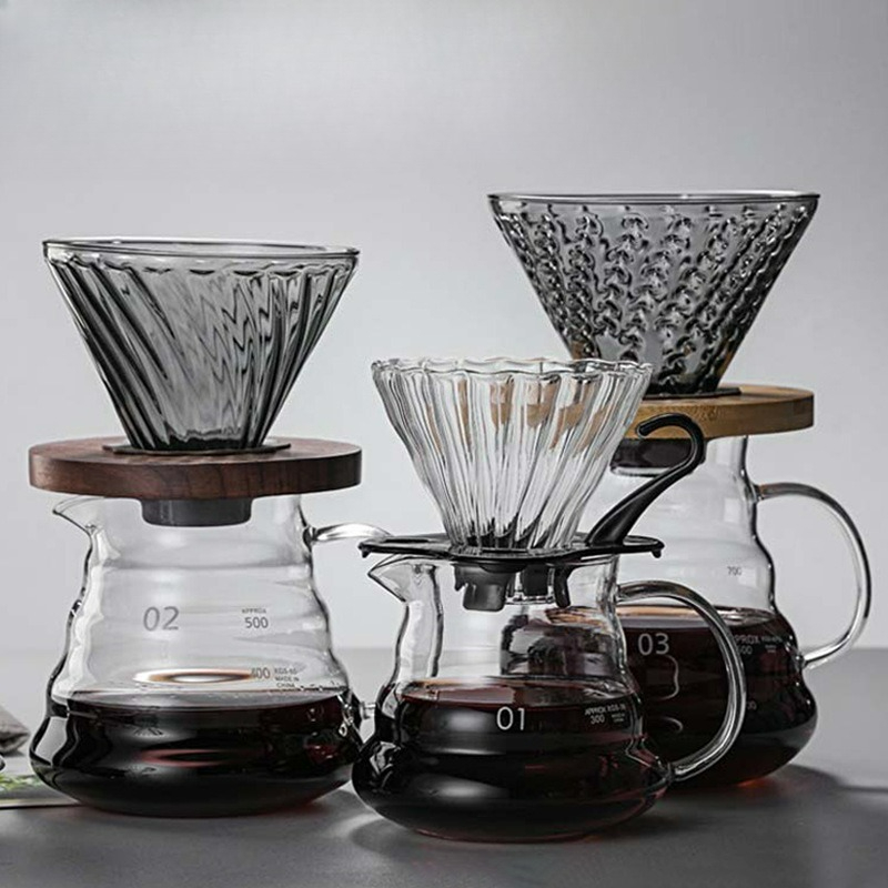 Glass Container Set - 注ぎ込み式コーヒーメーカーセット 高耐熱ホウケイ酸ガラス 注ぎ込み式コーヒードリッパー カラフェ 家庭用 カフェ