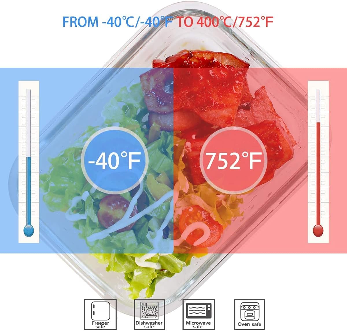 蓋付きのガラス製食品保存容器18個入り。9個の容器と9個の蓋 - Glass Container Set のレビューと価格