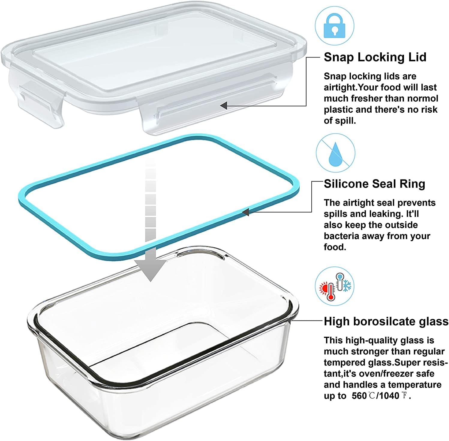 蓋付きのガラス製食品保存容器18個入り。9個の容器と9個の蓋 - Glass Container Set のレビューと価格