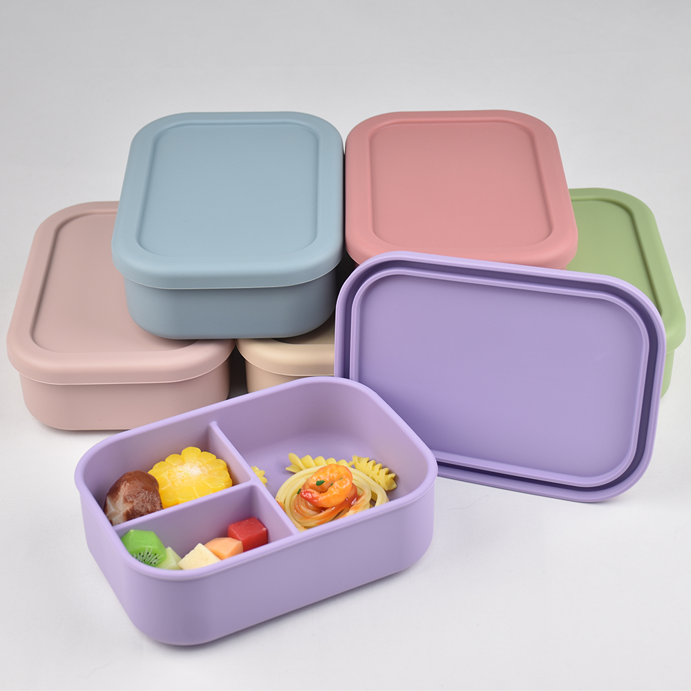 3つのコンパートメントに分かれた食品グレードシリコン製弁当箱 - Meal Prep Kinder のレビューと価格