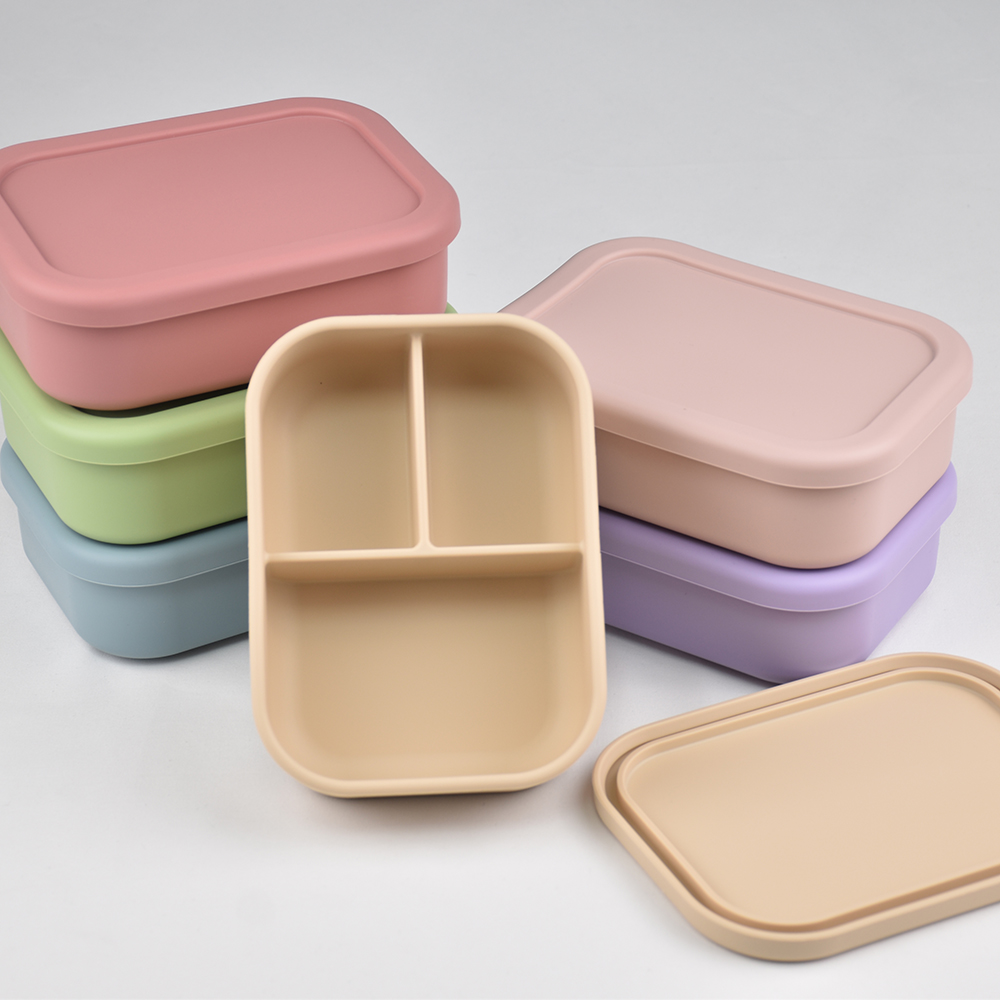 3つのコンパートメントに分かれた食品グレードシリコン製弁当箱 - Meal Prep Kinder のレビューと価格