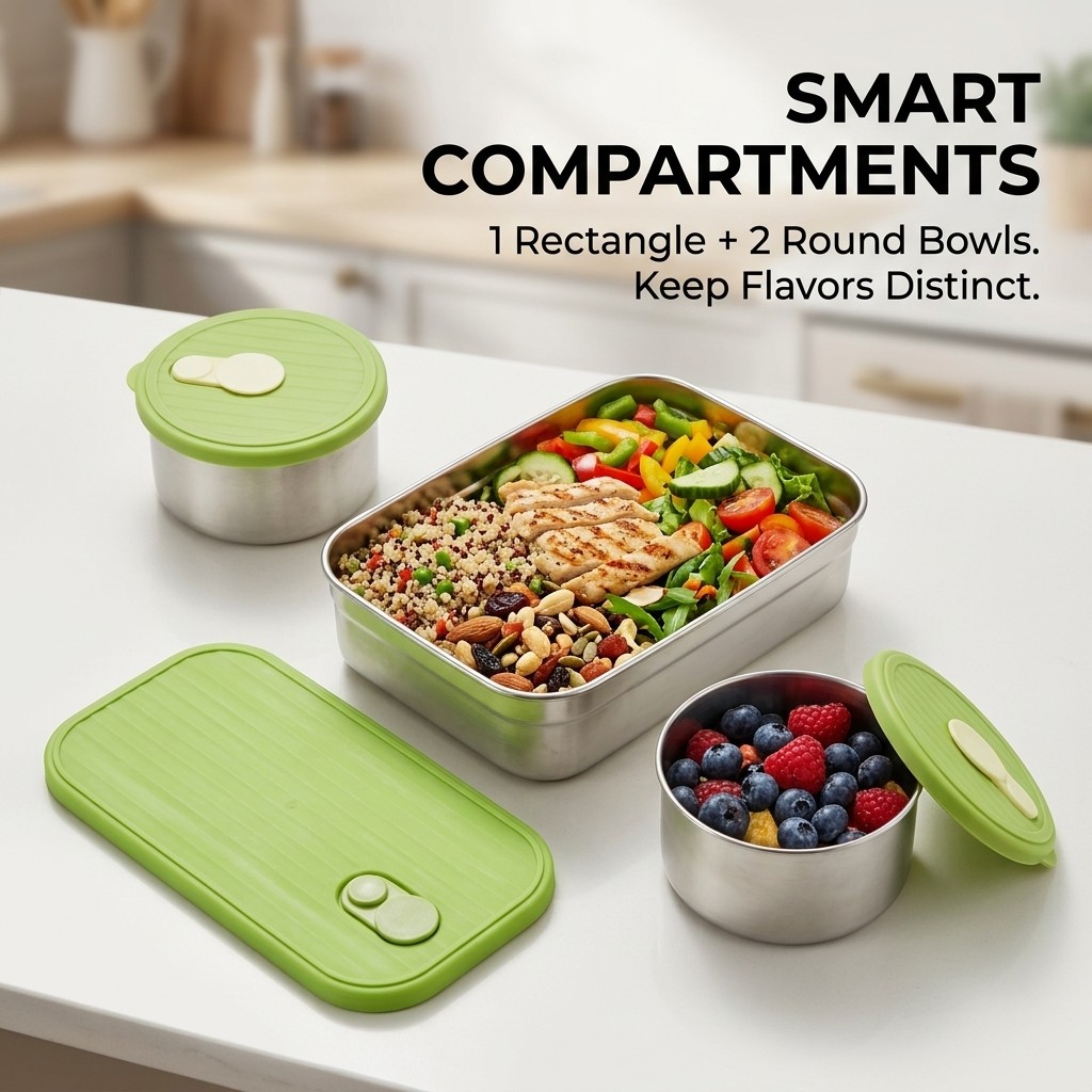 電子レンジ対応 304 ステンレス鋼ランチボックスセット食事 - Meal Prep Kinder のレビューと価格