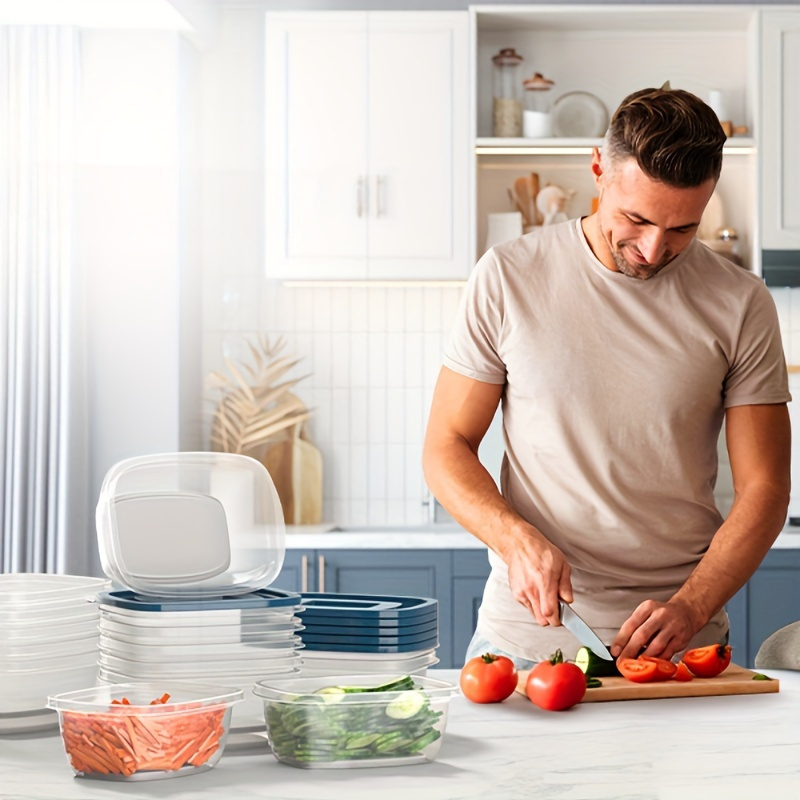 透明な積み重ね可能なプラスチック製食品保存容器6個セット、青 - Meal Prep Microwave のレビューと価格