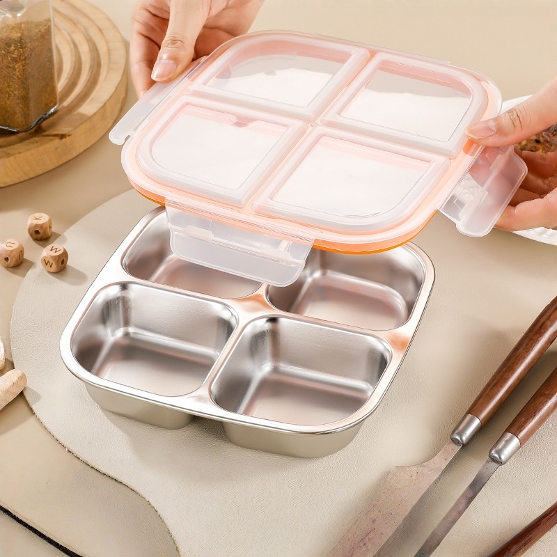 304ステンレス製ランチボックス、600ml蓋付き漏れ防止弁 - Meal Prep Kinder のレビューと価格