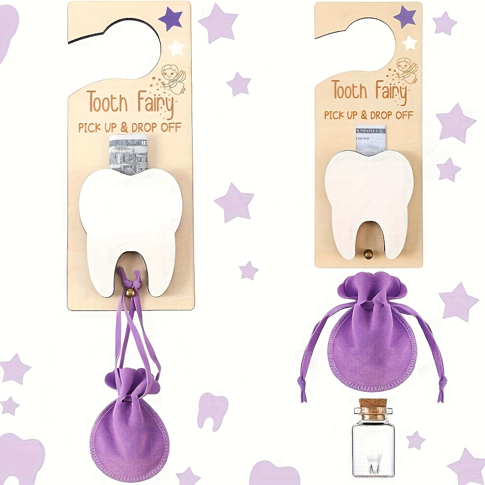 歯の妖精のドアサイン装飾、乳歯の記念品ボックスセット（木製歯 - Glass Container Set のレビューと価格
