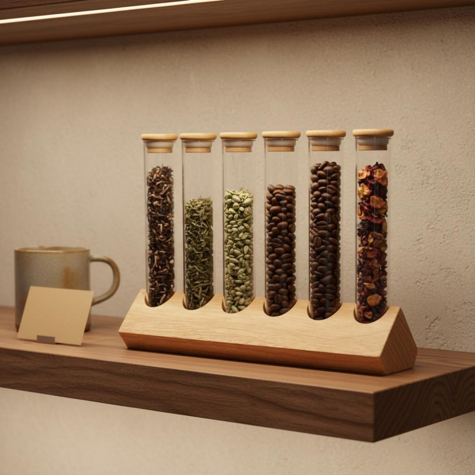 ガラス管容器セット 木製スタンド付き クリアビューデザイン  - Glass Container Set のレビューと価格