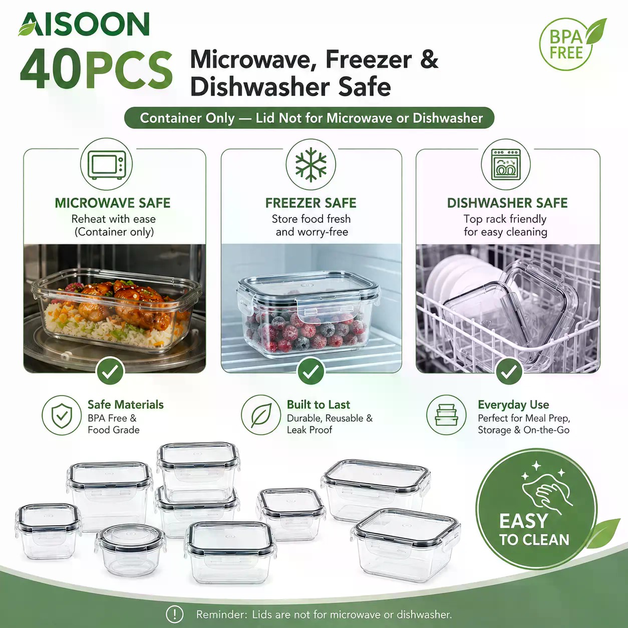40個入り特大85オンスシリコン製密閉食品保存容器セット（容 - Meal Prep Kits のレビューと価格