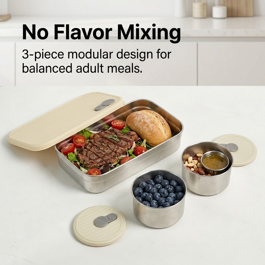 電子レンジ対応 304ステンレス製弁当箱セット 3コンパート - Meal Prep Kinder のレビューと価格