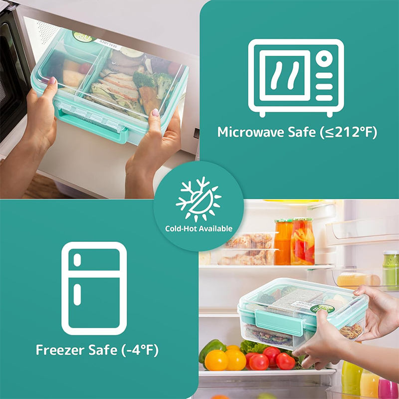 4つのコンパートメントに分かれた漏れ防止弁当箱、取り外し可能 - Meal Prep Kinder のレビューと価格