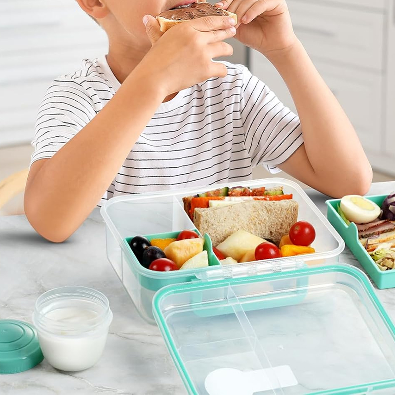 4つのコンパートメントに分かれた漏れ防止弁当箱、取り外し可能 - Meal Prep Kinder のレビューと価格