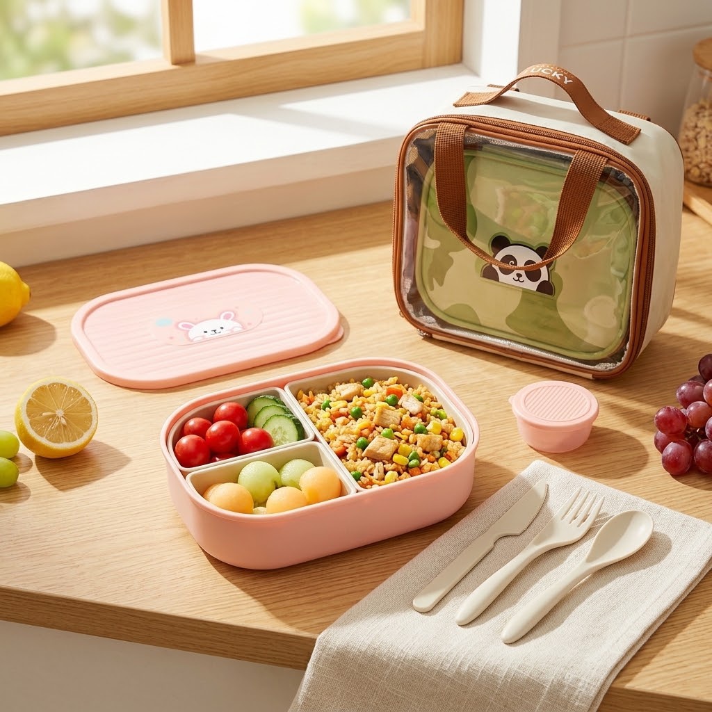 かわいい子供用弁当箱、学校やオフィス向け、3コンパートメント - Meal Prep Kinder のレビューと価格