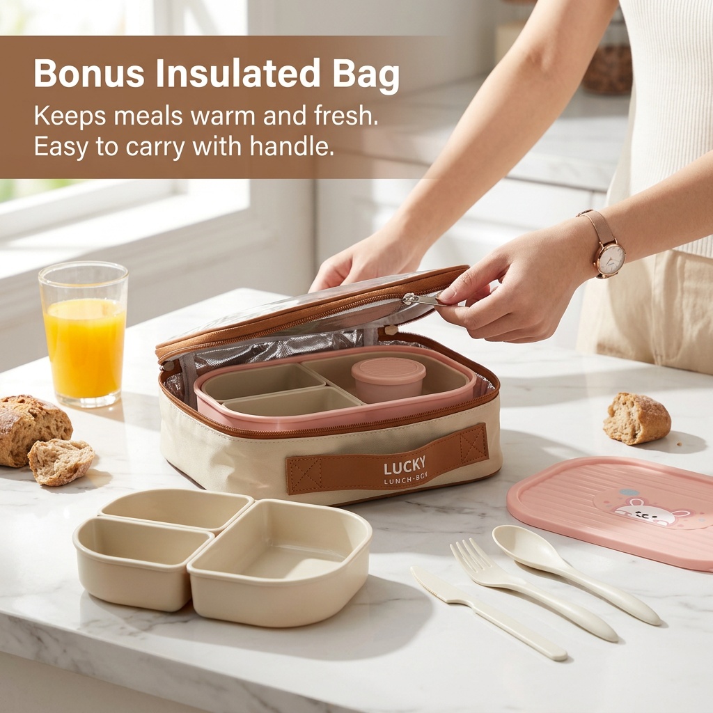 かわいい子供用弁当箱、学校やオフィス向け、3コンパートメント - Meal Prep Kinder のレビューと価格