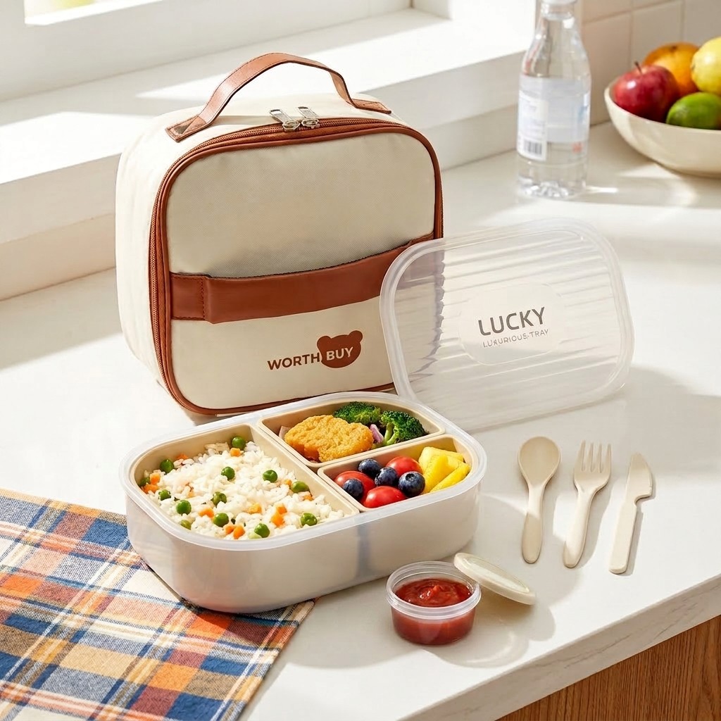 3コンパートメントプラスチック製弁当箱、取り外し可能なランチ - Meal Prep Kinder のレビューと価格