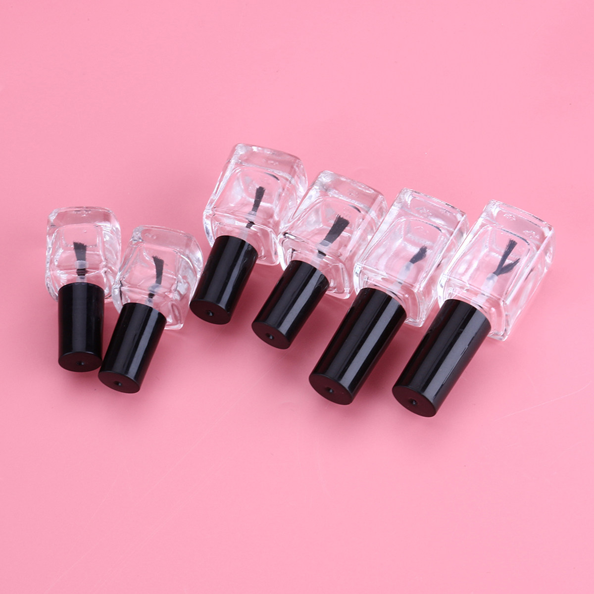 6本セットの空のネイルポリッシュボトル。正方形の透明ガラス製 - Glass Container Set のレビューと価格