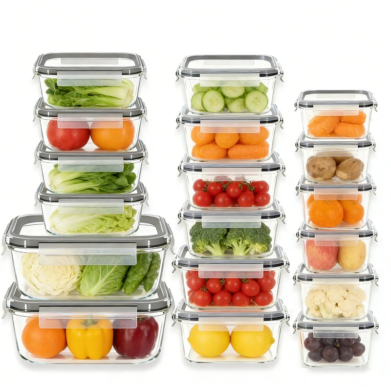 18個入りガラス製食品保存容器セット、気密蓋付き、漏れ防止ガ - Meal Prep Kits のレビューと価格